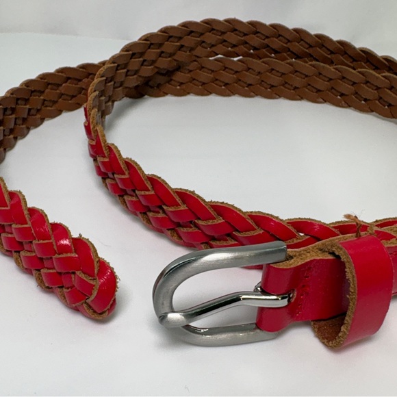 J. Crew Braided Woven Red Women's Thin Belt, Silver Buckle, Size XS/S - Picture 4 of 6